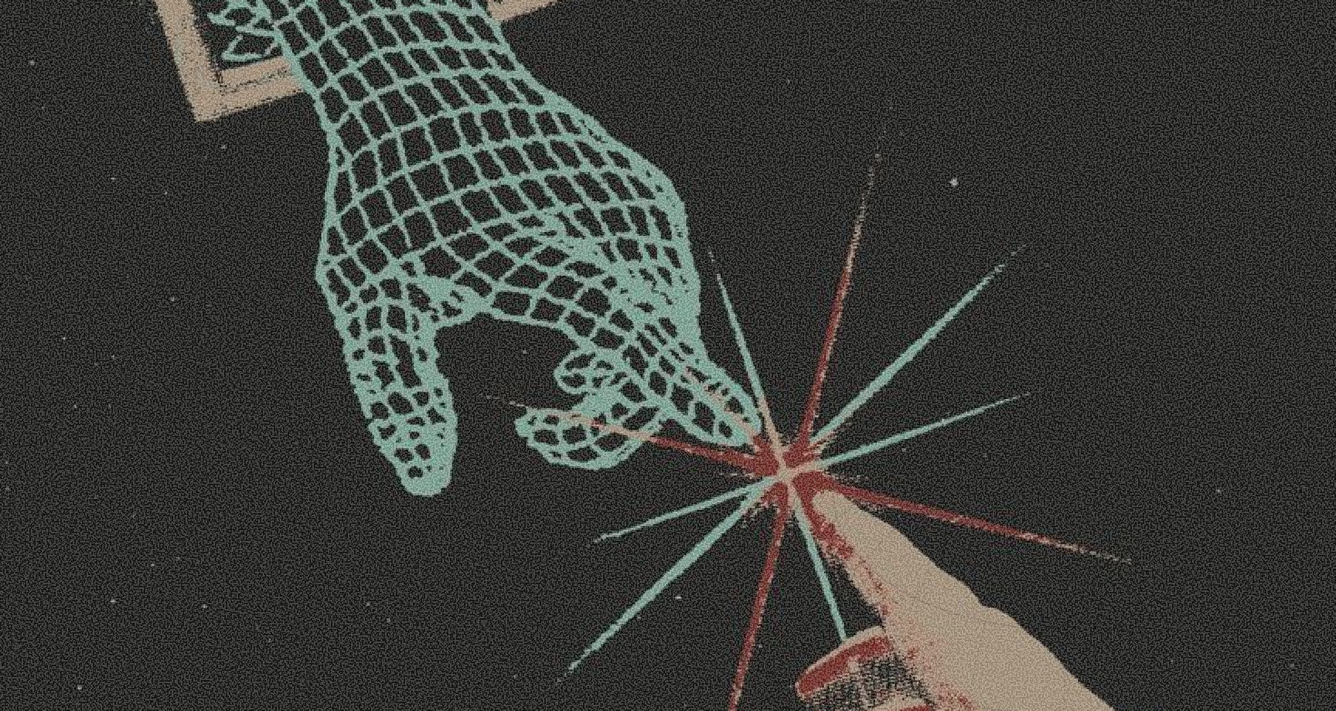 A wireframe hand reaches towards a glowing starburst emerging from a syringe.