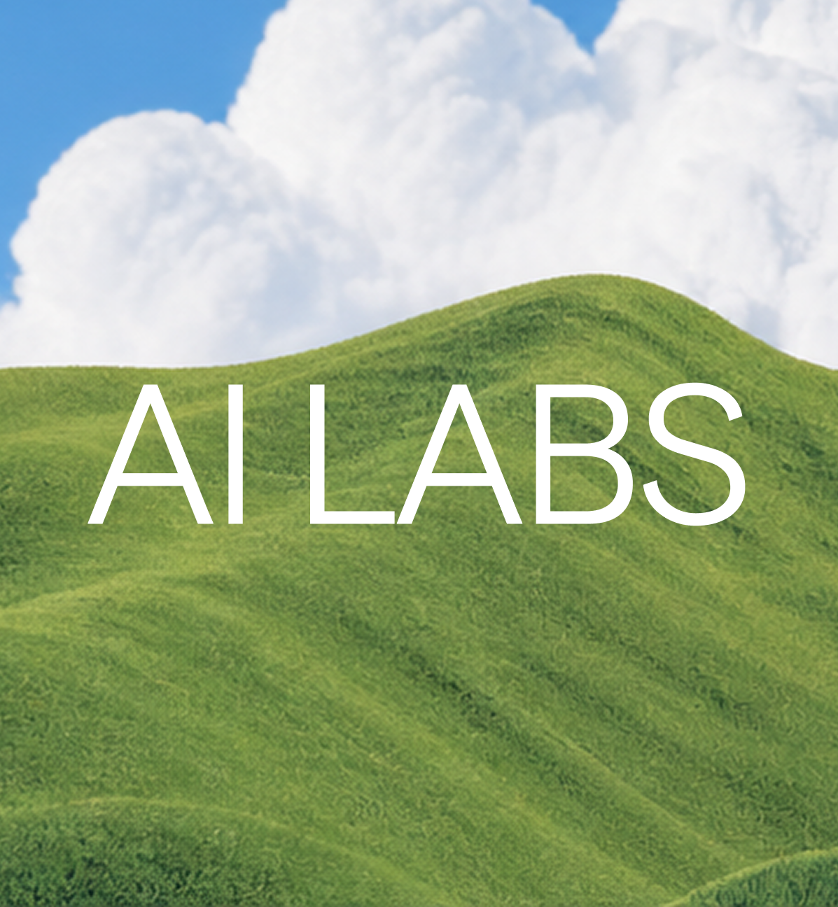 AI LABS lettering over green hills under a blue sky