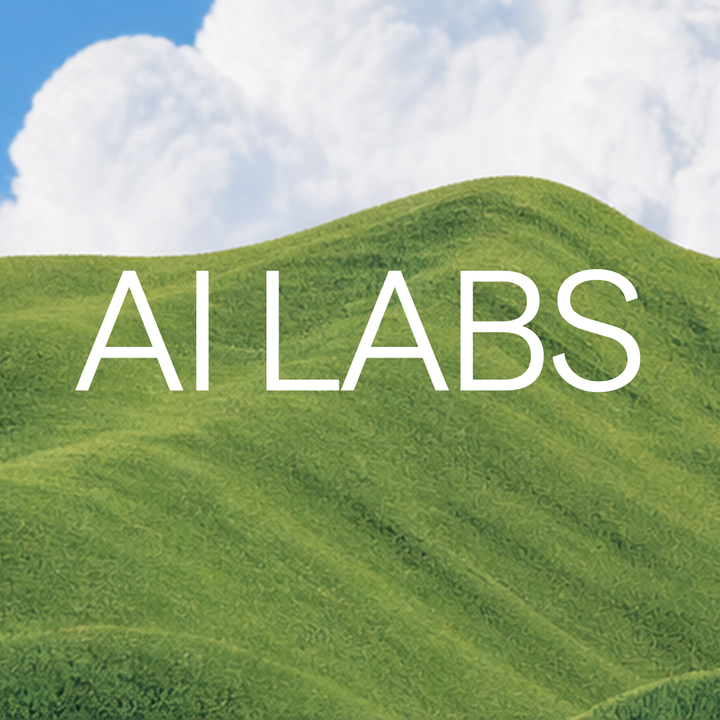 AI LABS lettering over green hills under a blue sky