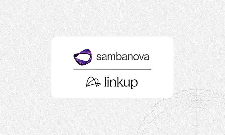 Logos of Sambanova (purple abstract shape) and Linkup (black abstract shape) on a white panel.
