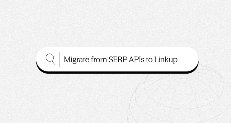 Search bar with the text "Migrate from SERP APIs to Linkup".