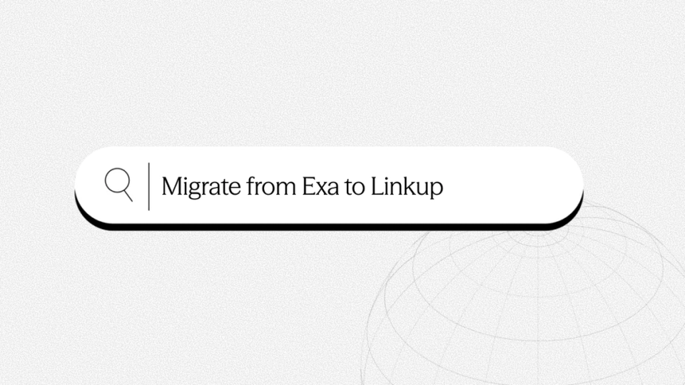 A search bar displays the text "Migrate from Exa to Linkup."