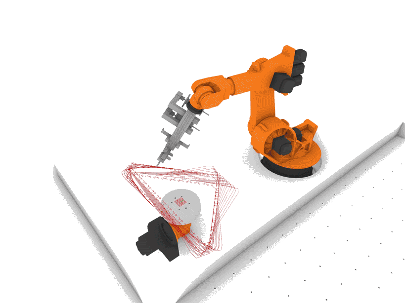 Simulated robot arm & external axis enable the winding of fibers within the arm's fabrication space