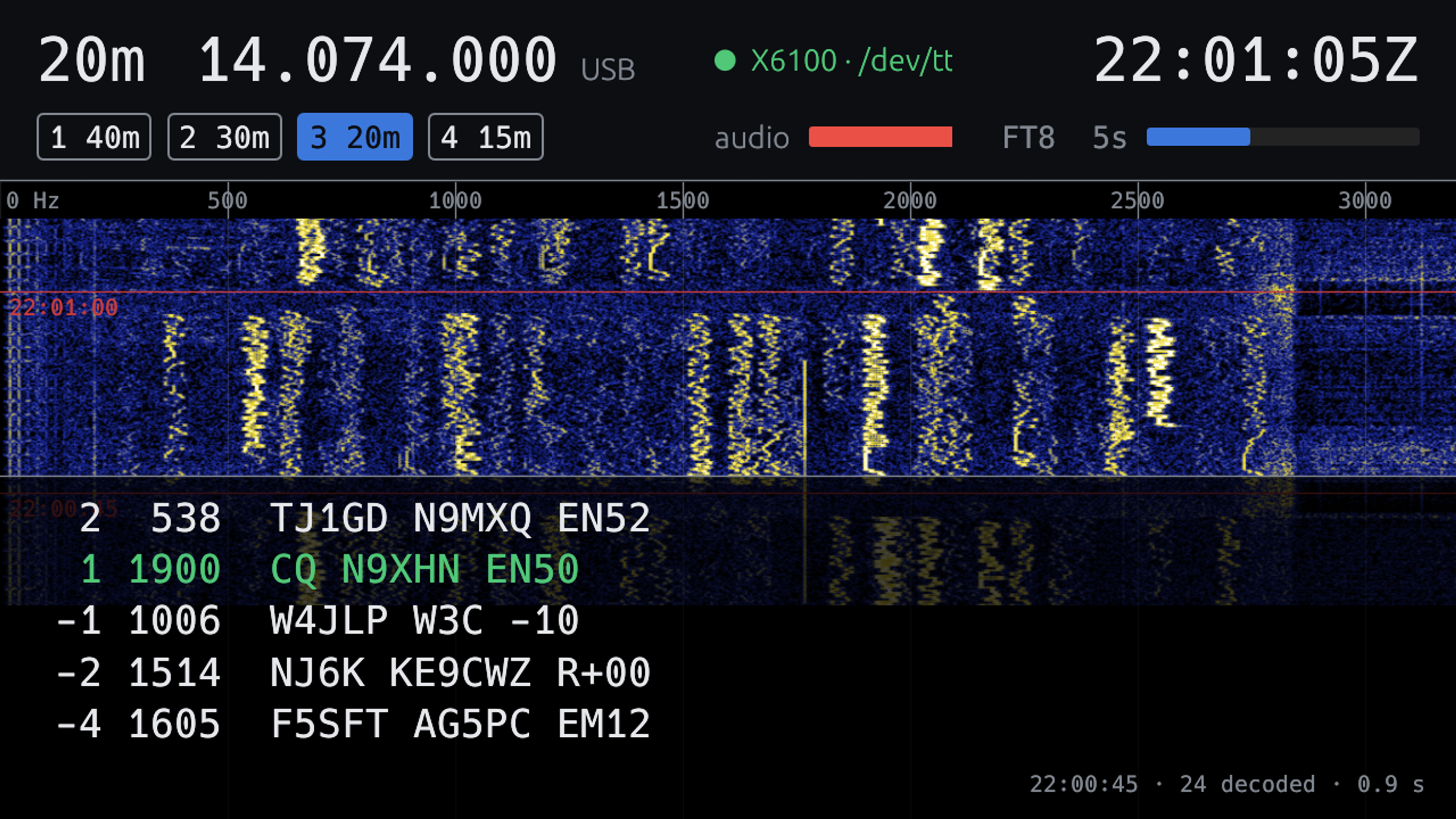 Digger v0.1.0's first decoded messages.
