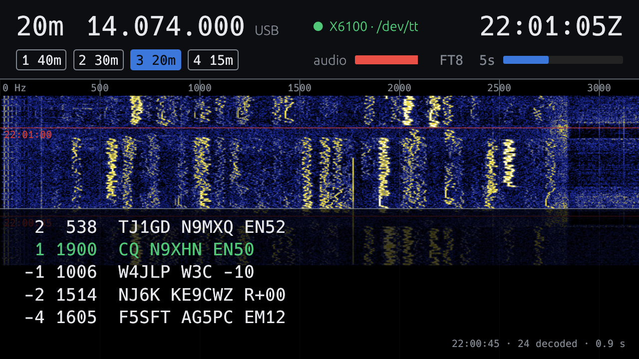 Digger v0.1.0's first decoded messages.