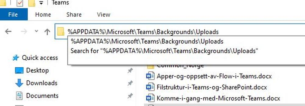 Appdata-mappen for Teams-bakgrunner