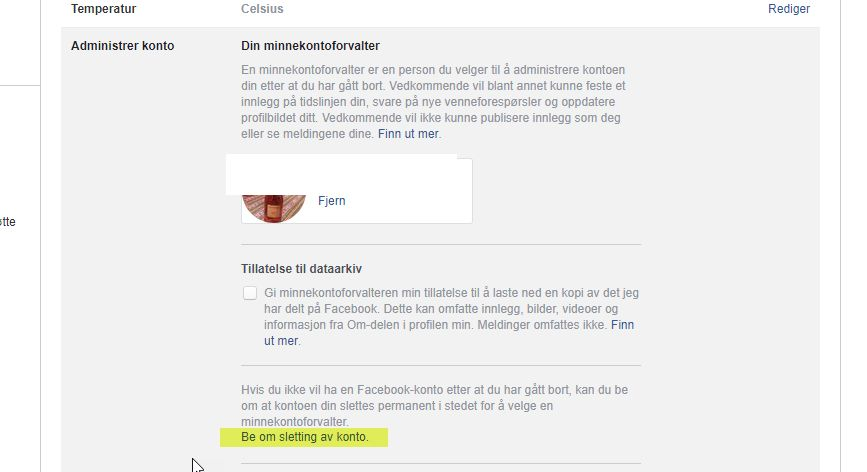 Be om sletting av Facebook-konto