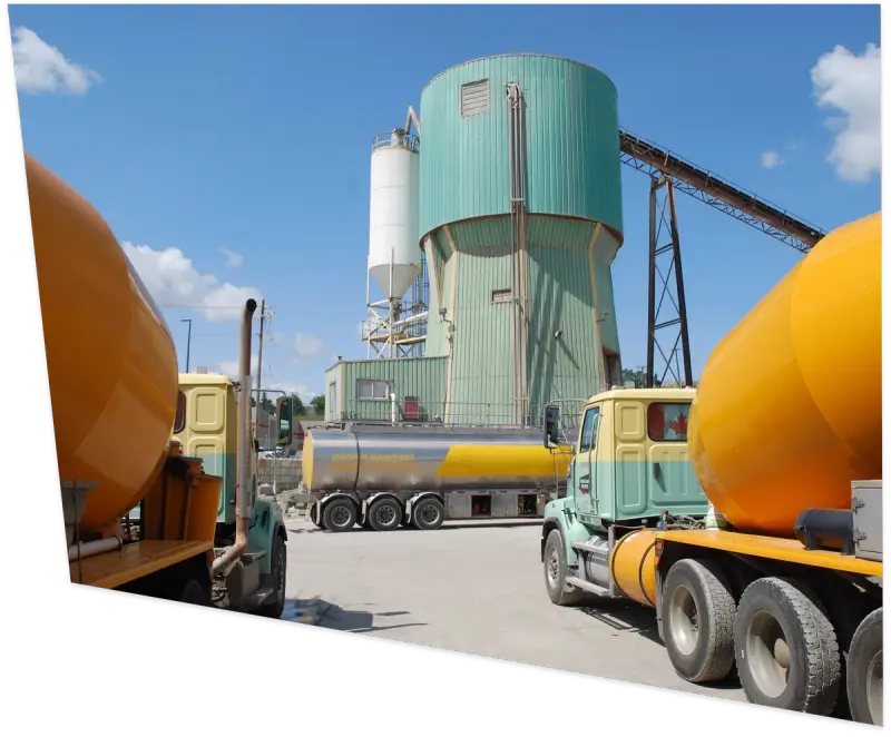 Image of two Rolling Mix cement trucks