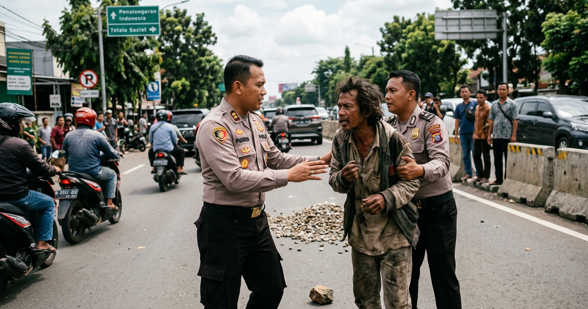 Ilustrasi artikel: Detik-Detik Viral Polisi Evakuasi ODGJ yang Lempari Pengendara Pakai Batu