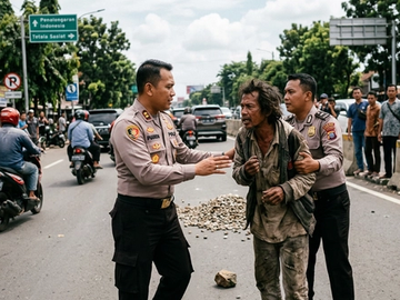 Detik-Detik Viral Polisi Evakuasi ODGJ yang Lempari Pengendara Pakai Batu