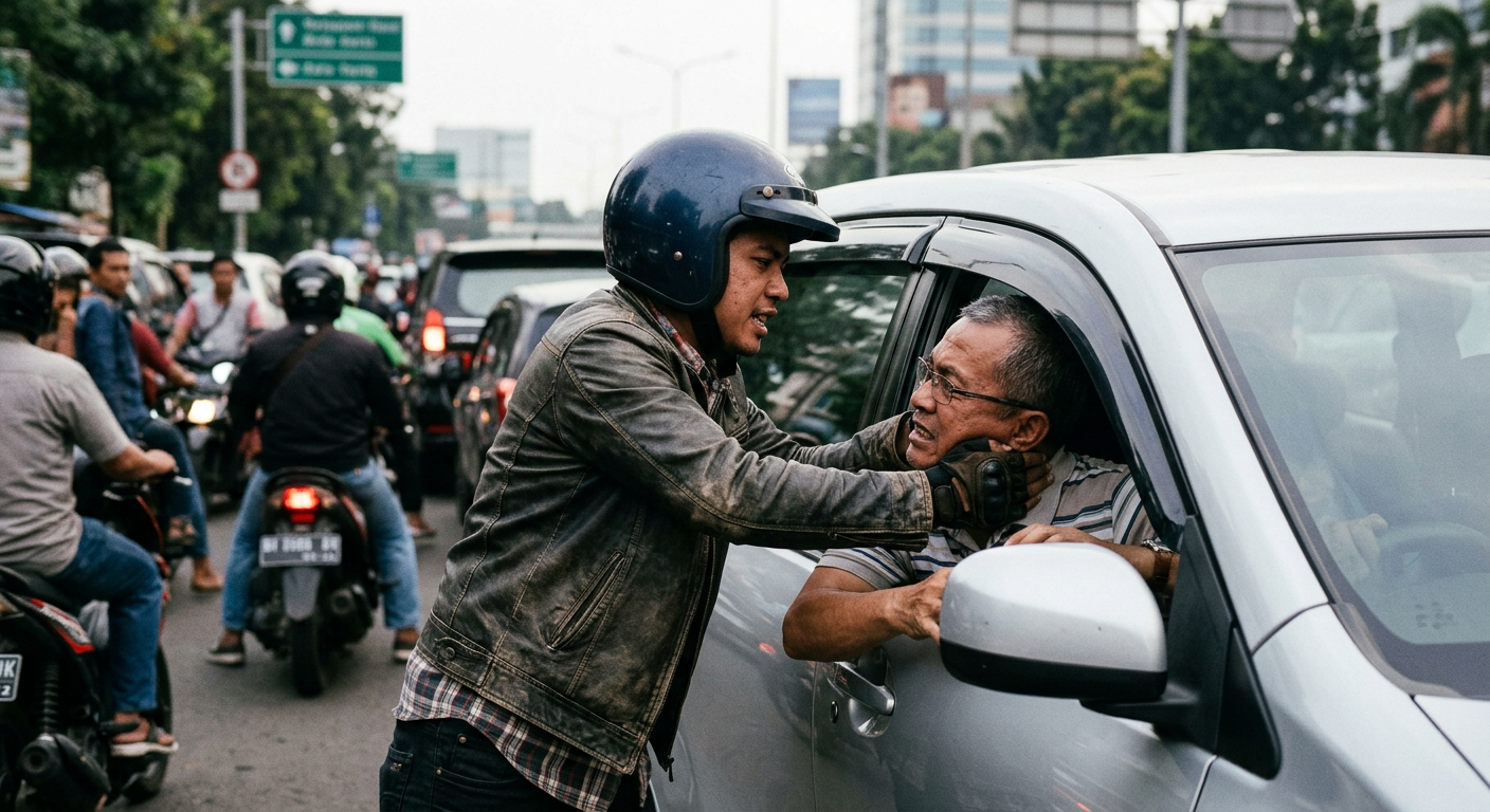 Aksi Pemotor Memiting Pengemudi Jadi Sorotan Publik