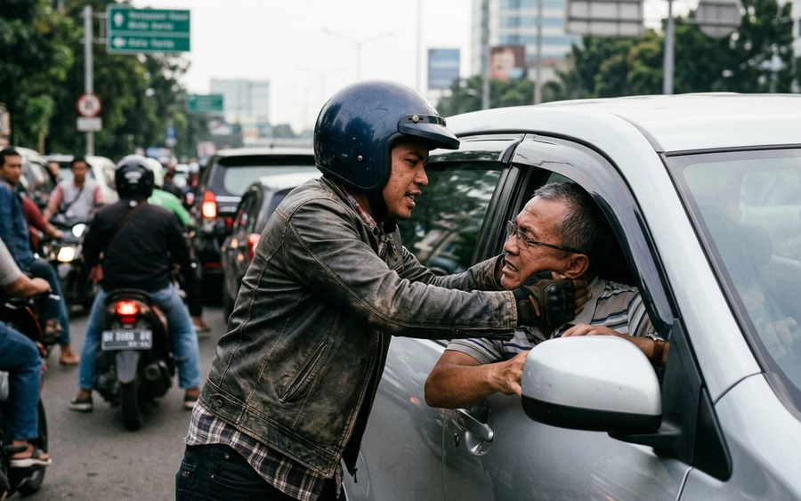 Aksi Pemotor Memiting Pengemudi Jadi Sorotan Publik