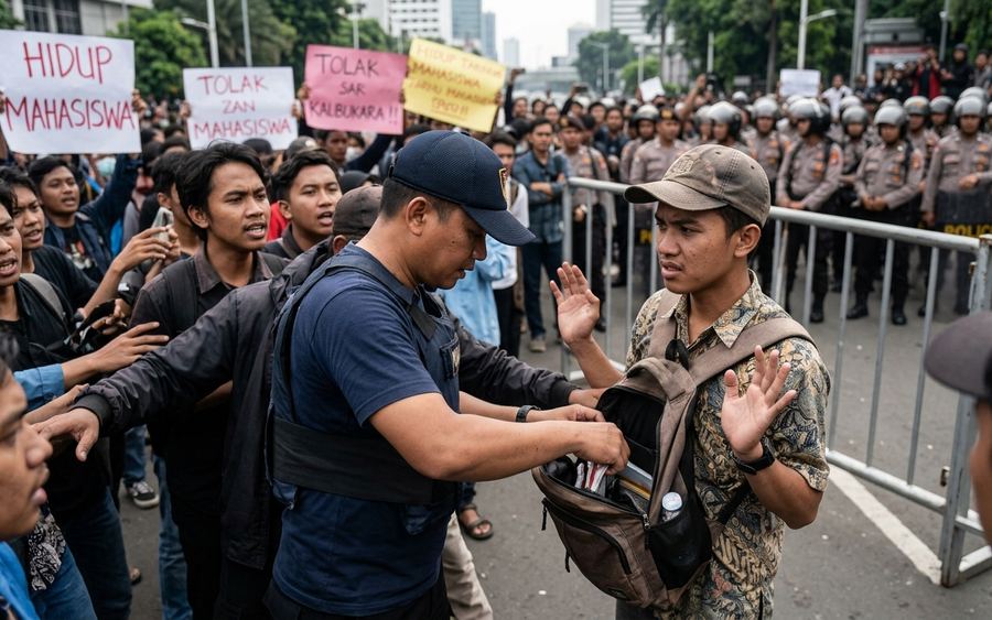 Viral Polisi Tak Berseragam Geledah Barang Massa