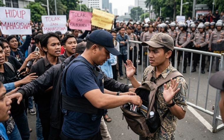 Viral Polisi Tak Berseragam Geledah Barang Massa