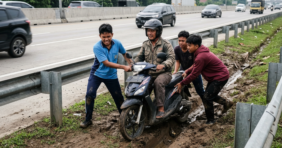 Ilustrasi artikel: Aksi Viral Remaja Menolong Pengendara Motor yang Terperosok di Jalan Tol