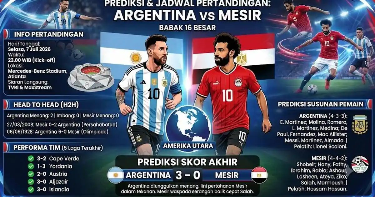 Big Match 16 Besar! Argentina Ditantang Mesir, Duel Messi Muda vs Salah Jadi Sorotan
