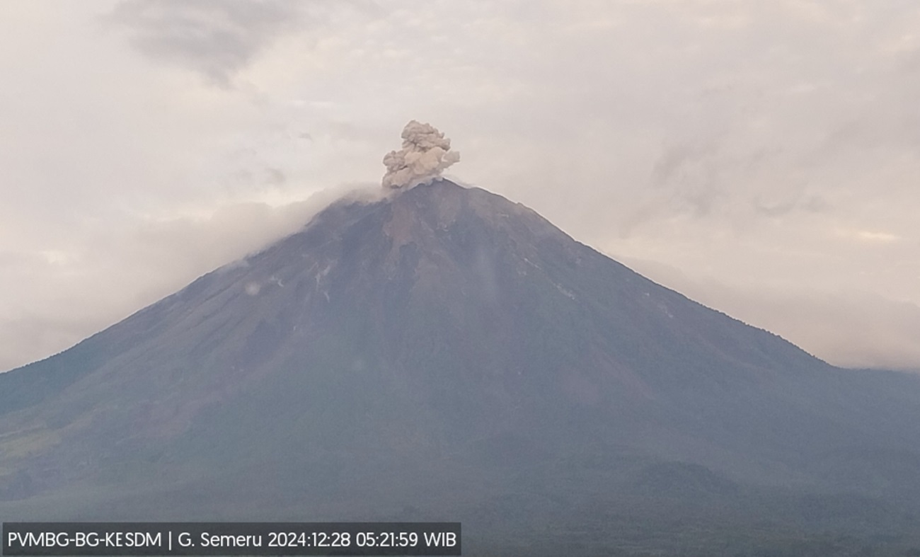 Gunung Semeru di Jawa Timur meluncurkan kolom abu vulkanik setinggi 700 meter di atas puncak, seperti yang dilaporkan oleh Pusat Vulkanologi dan Mitigasi Bencana Geologi (PVMBG).