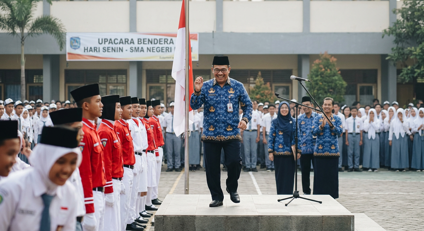 Kepala Sekolah Menari Saat Upacara Bendera Hari Senin Jadi Viral