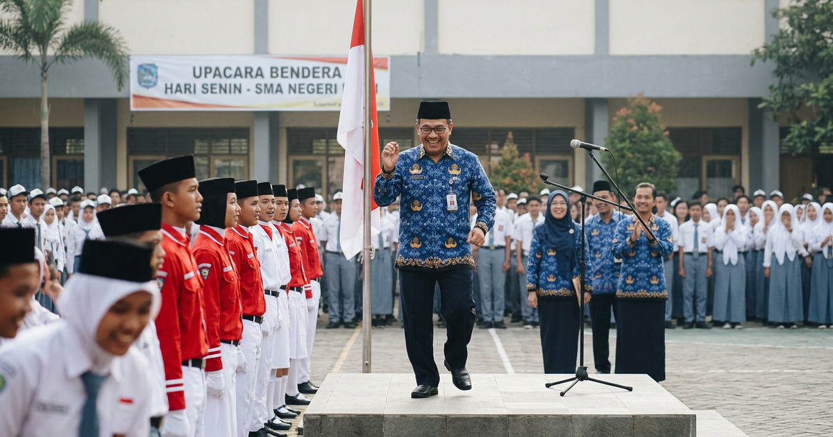 Ilustrasi artikel: Kepala Sekolah Menari Saat Upacara Bendera Hari Senin Jadi Viral