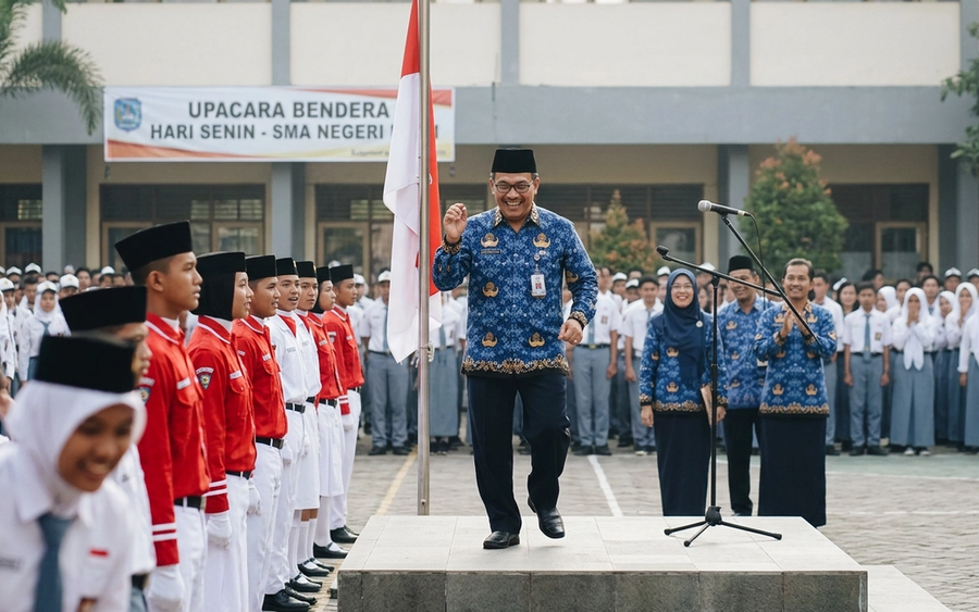Kepala Sekolah Menari Saat Upacara Bendera Hari Senin Jadi Viral
