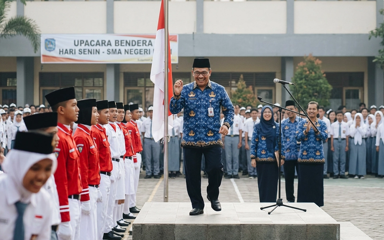 Kepala Sekolah Menari Saat Upacara Bendera Hari Senin Jadi Viral