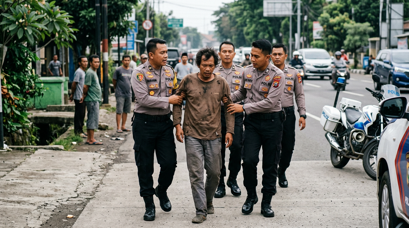 Viral! Detik-detik Polisi Evakuasi ODGJ yang Sering Lempari Pengendara Pakai Batu