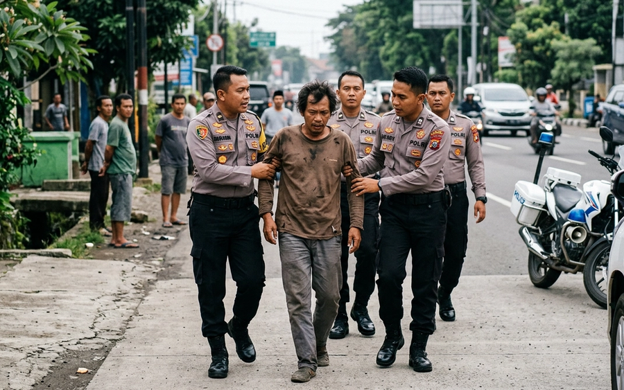 Viral! Detik-detik Polisi Evakuasi ODGJ yang Sering Lempari Pengendara Pakai Batu