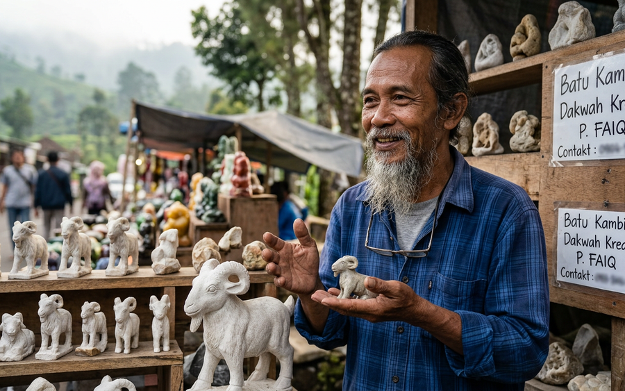Viral Penjual Kambing Batu Mirip Yesus dari Kota Batu