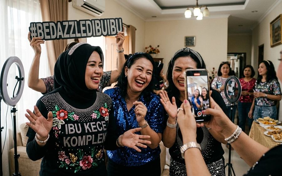 Keseruan Viral Tren Bedazzled Ibu Ibu di Media Sosial