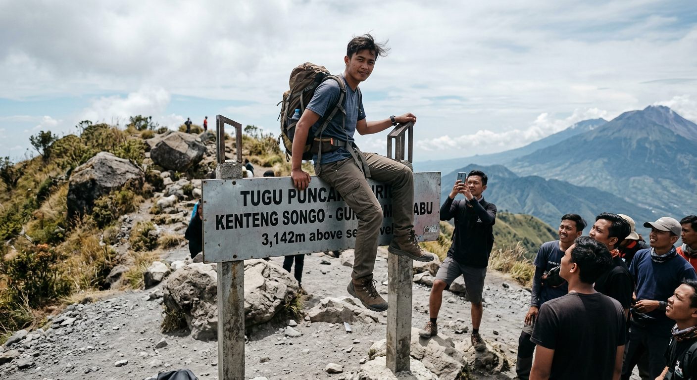 Kronologi Pendaki Viral Naiki Tugu di Gunung Merbabu