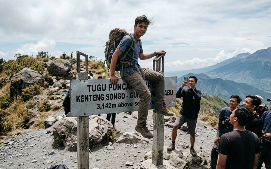 Kronologi Pendaki Viral Naiki Tugu di Gunung Merbabu