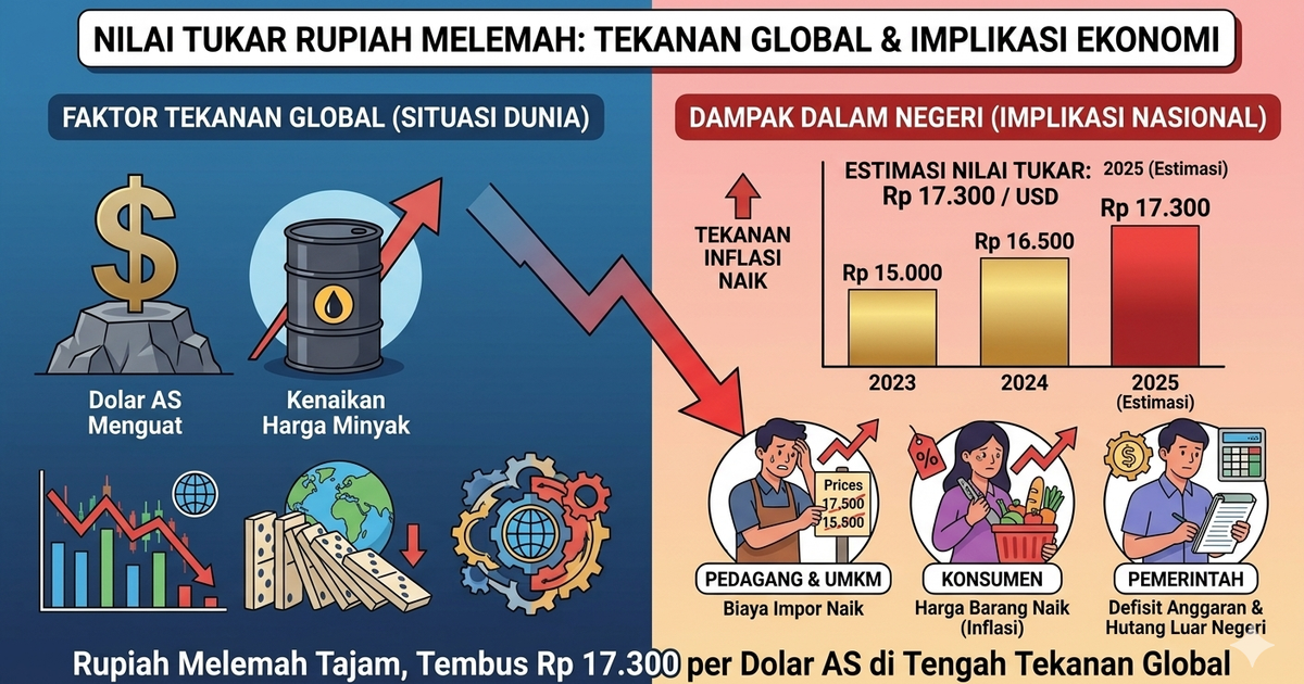 Ilustrasi artikel: Rupiah Melemah Tajam, Tembus Rp17.300 per Dolar AS di Tengah Tekanan Global