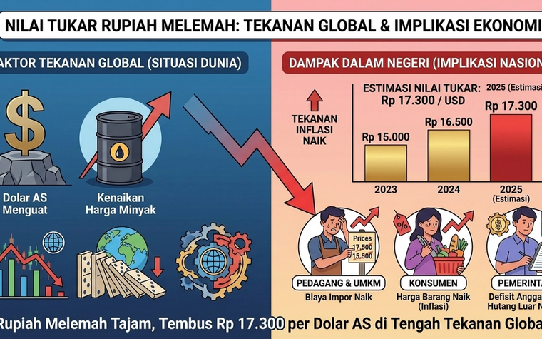 Rupiah Melemah Tajam, Tembus Rp17.300 per Dolar AS di Tengah Tekanan Global