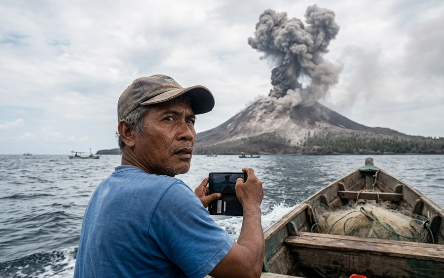 Viral! Detik-detik Erupsi Gunung Anak Krakatau Terekam Kamera, Netizen Heboh