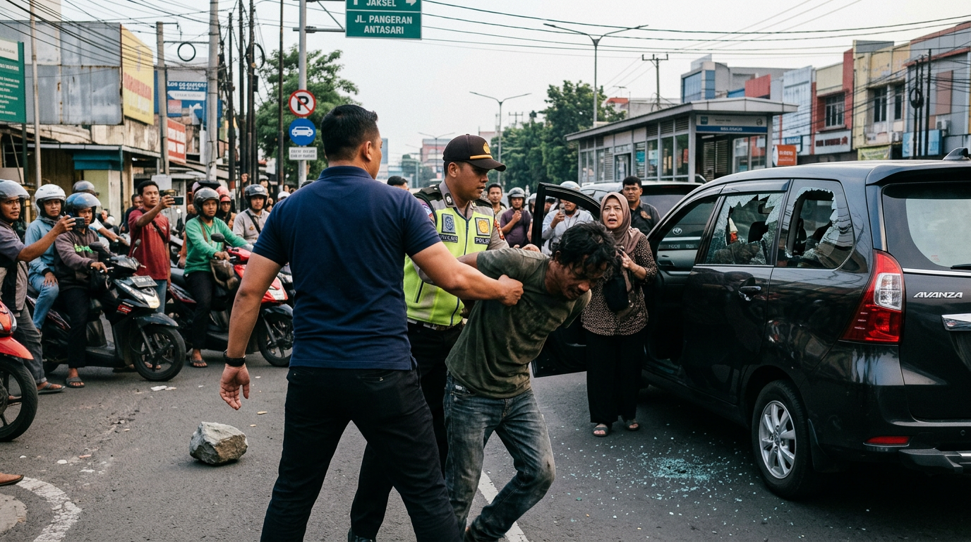 Viral Detik-detik Polisi Tangkap Pelaku Pelempar Batu ke Pengendara di Jaksel