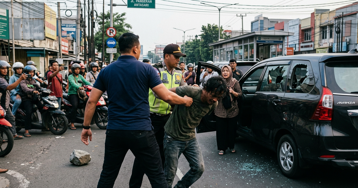 Ilustrasi artikel: Viral Detik-detik Polisi Tangkap Pelaku Pelempar Batu ke Pengendara di Jaksel