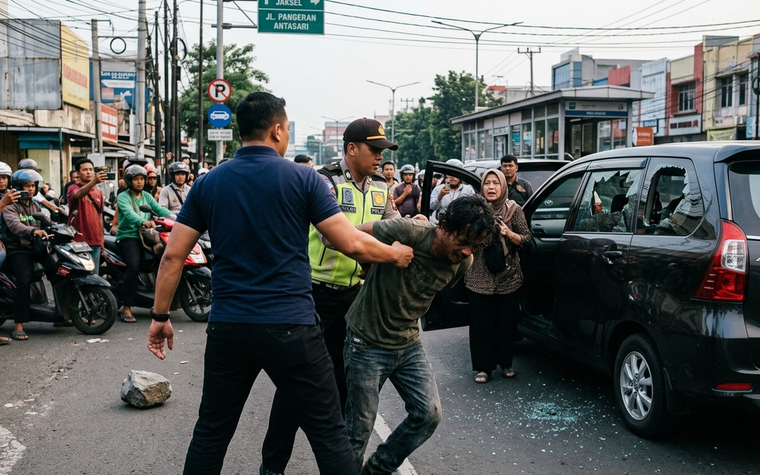 Viral Detik-detik Polisi Tangkap Pelaku Pelempar Batu ke Pengendara di Jaksel