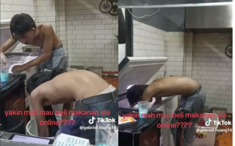 Ini Klarifikasinya,Karyawan Gerai Ayam Tanpa Baju saat Siapkan Makanan,