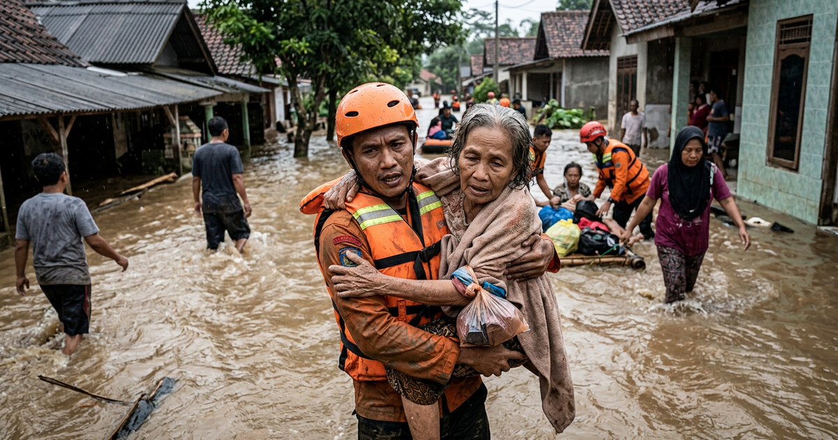 Ilustrasi artikel: Viral! Detik-detik Evakuasi Warga Saat Banjir Bandang Terjang Desa di Jawa Barat Hari Ini