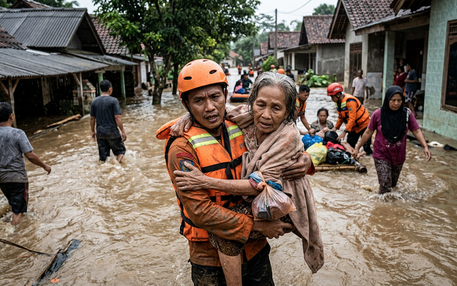 Viral! Detik-detik Evakuasi Warga Saat Banjir Bandang Terjang Desa di Jawa Barat Hari Ini
