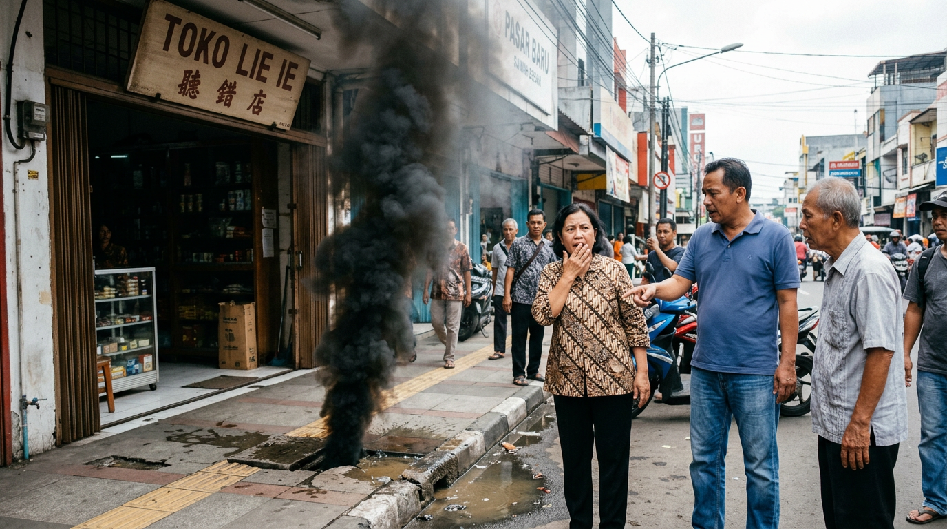 Viral Heboh! Penampakan Asap Hitam Pekat di Depan Toko Lie Ie