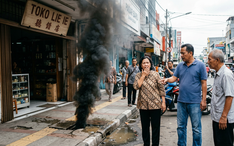 Viral Heboh! Penampakan Asap Hitam Pekat di Depan Toko Lie Ie