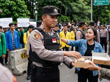 Viral Polisi Nyaris Ambil Donat Saat Demo Mahasiswa