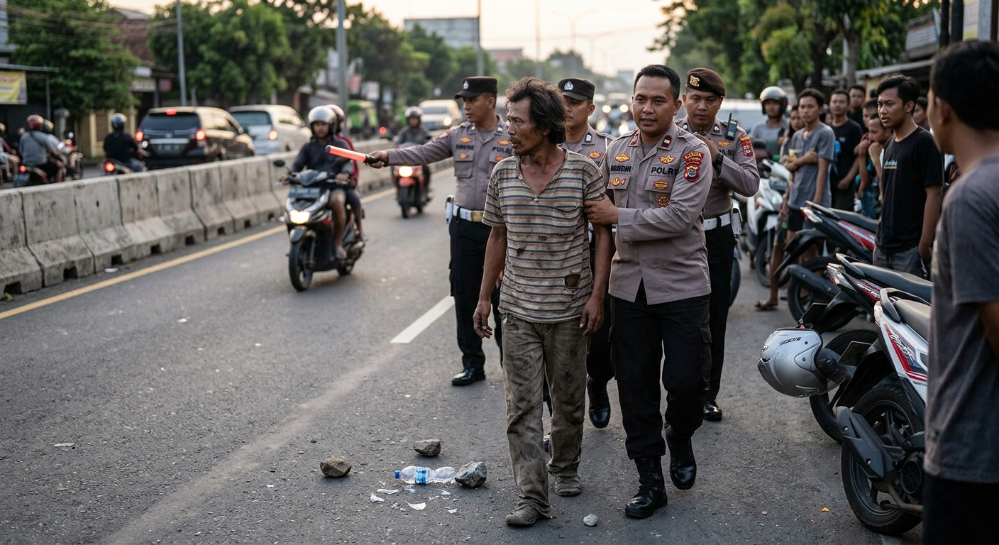 Viral Detik-detik Polisi Evakuasi ODGJ yang Lempari Pengendara di Jalan Raya