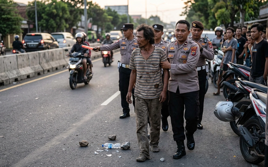 Viral Detik-detik Polisi Evakuasi ODGJ yang Lempari Pengendara di Jalan Raya