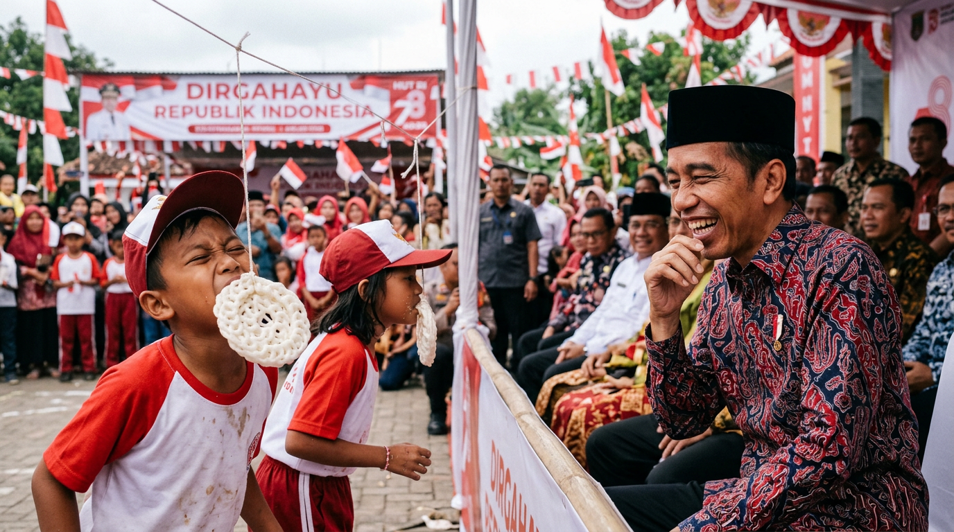 Viral Momen Presiden Jokowi Tertawa Geli Saat Lomba Makan Kerupuk