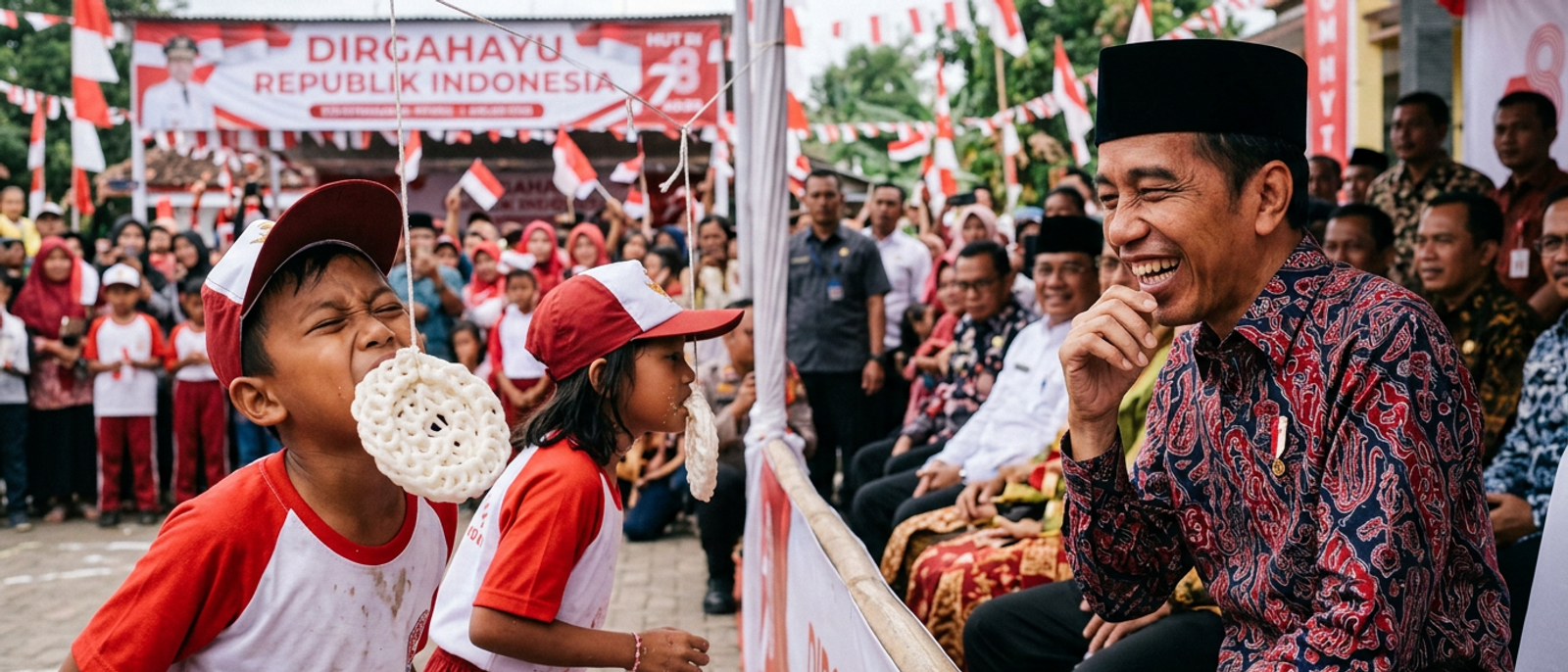 Viral Momen Presiden Jokowi Tertawa Geli Saat Lomba Makan Kerupuk