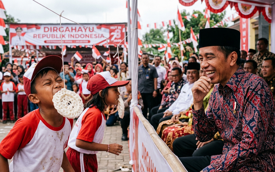 Viral Momen Presiden Jokowi Tertawa Geli Saat Lomba Makan Kerupuk