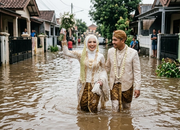 Foto Pernikahan Banjir Pasangan Pengantin Tangerang Tuai Simpati Netizen