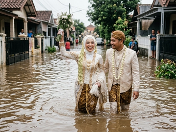 Foto Pernikahan Banjir Pasangan Pengantin Tangerang Tuai Simpati Netizen